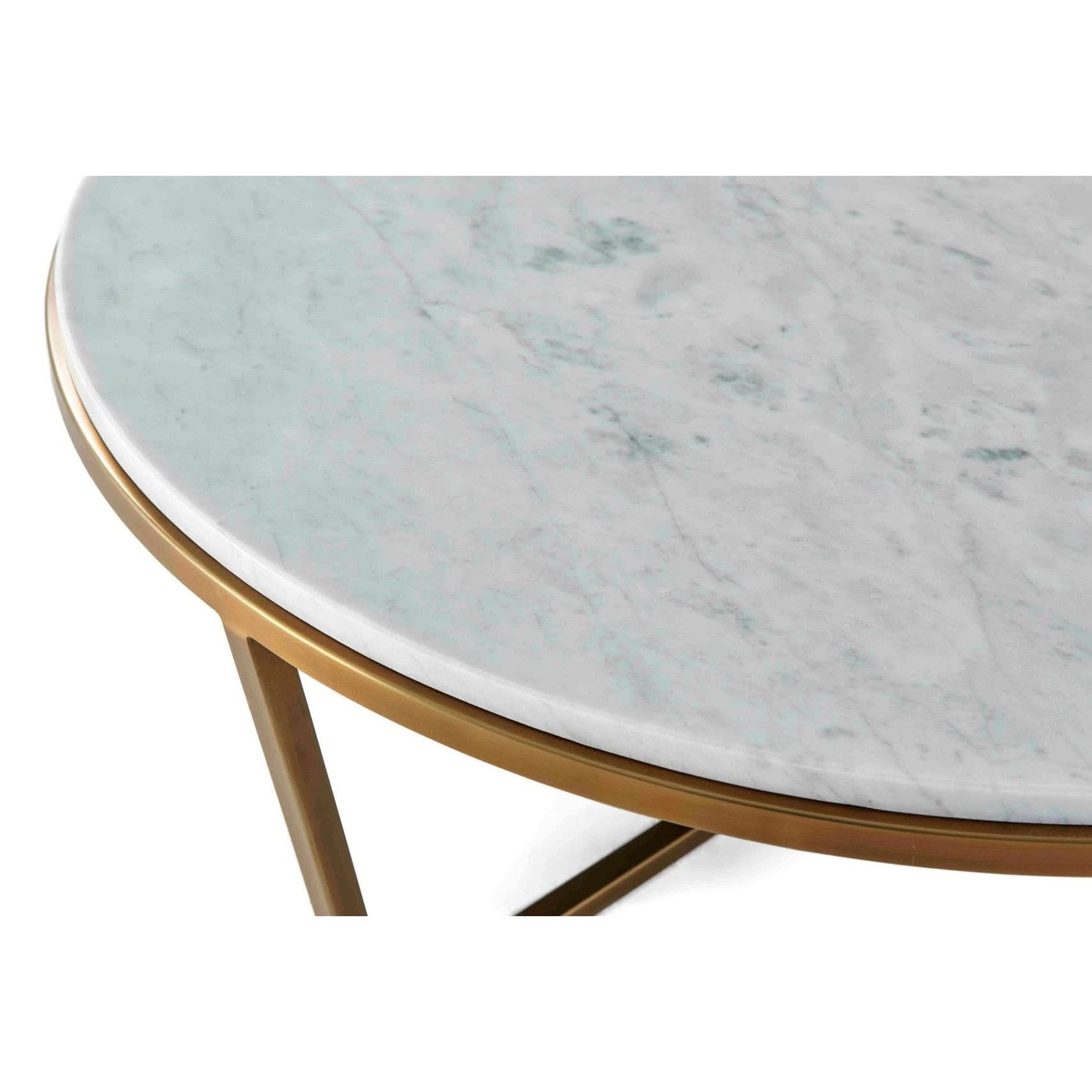 Theodore Alexander Fisher Small Round Coffee Table in Marble & Brass   Nicholas John Interiors