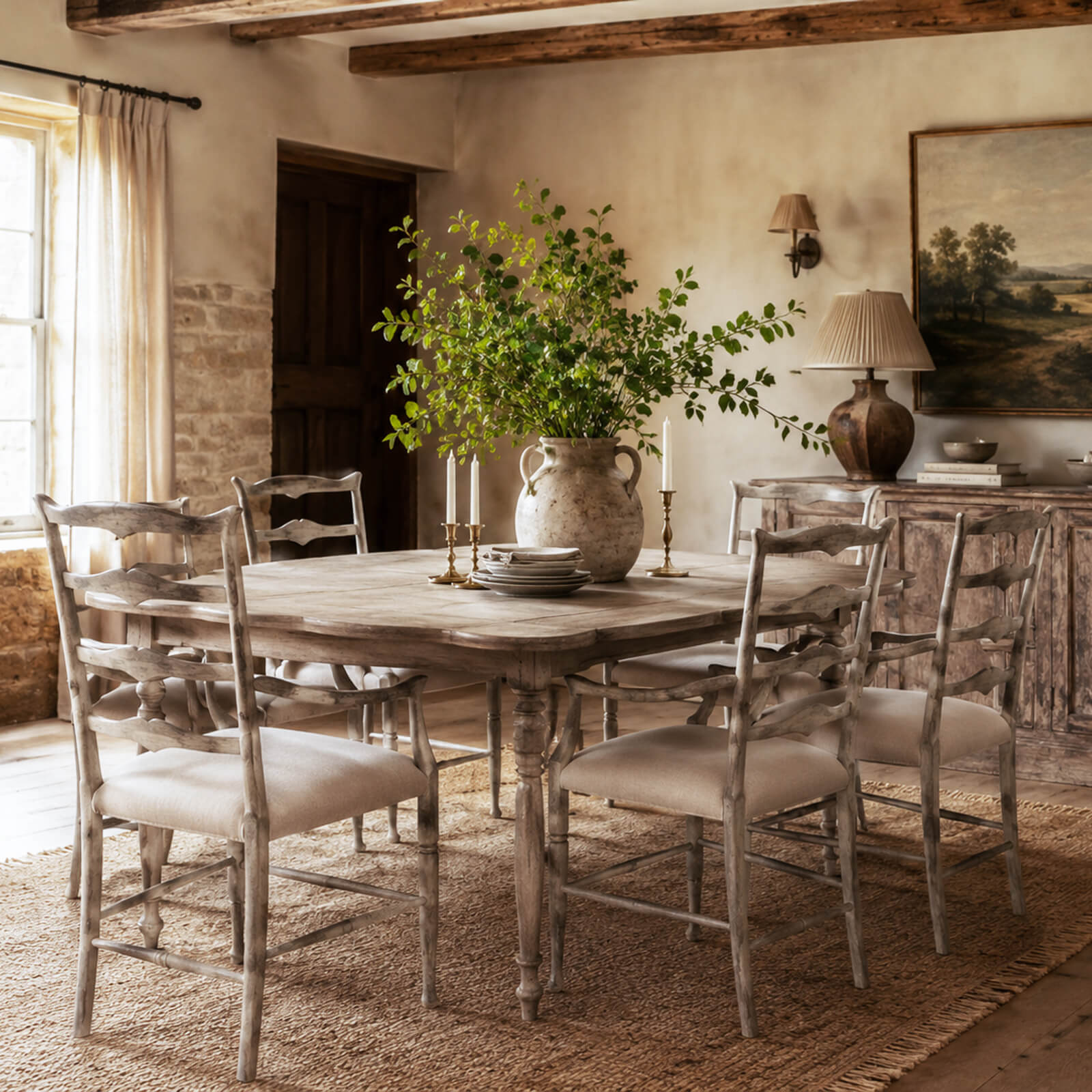 Jonathan Charles Dining Chair with Arms Rustic Ladder Back in Mazo - Rustic Grey