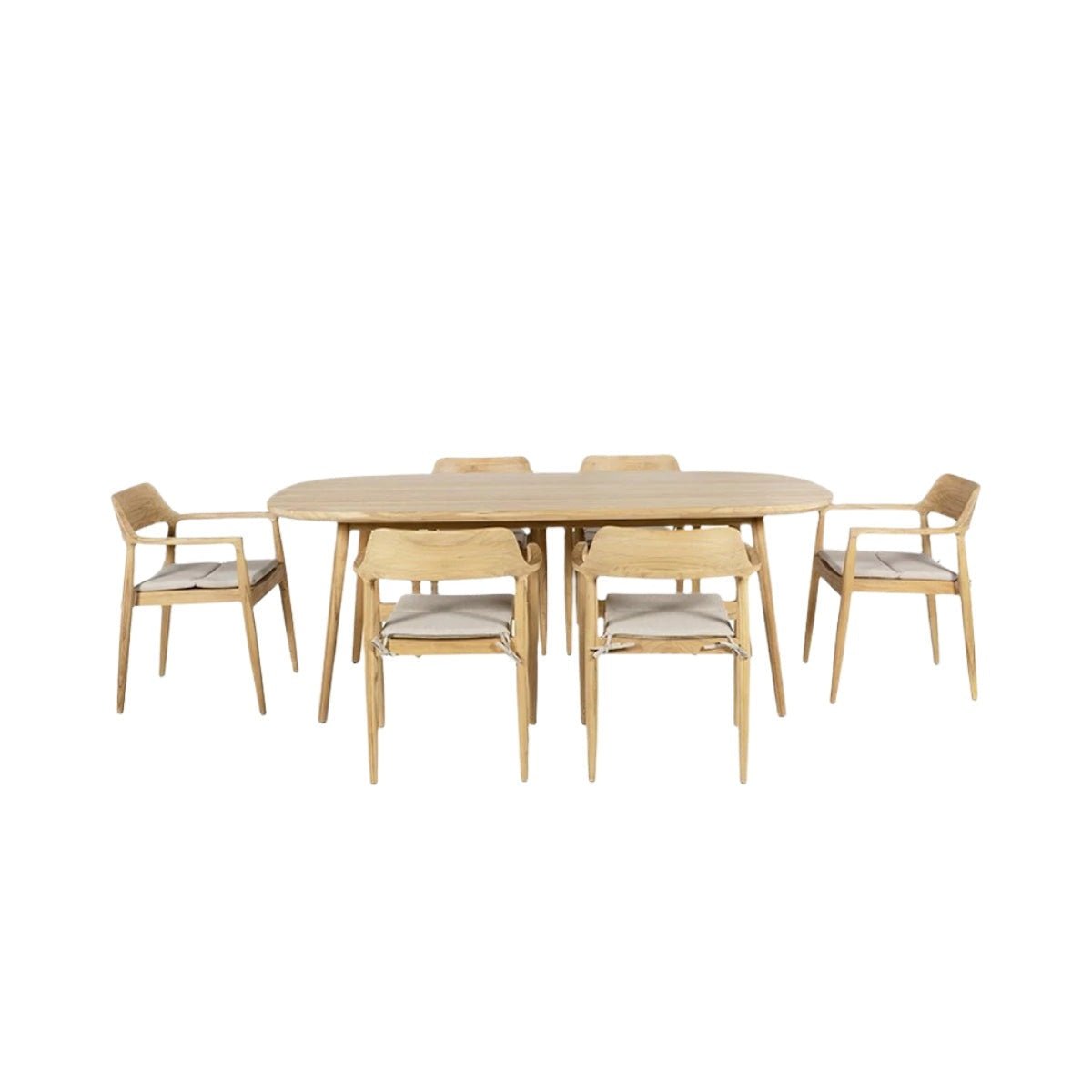 Salita Outdoor 6 Seater Dining Set in Natural Wood & Oatmeal - Pacific Lifestyle Outdoor Dining Sets