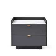 Tommy Franks Saviour Bedside Table - White Marble & Anthracite/Grey Wash Oak   Nicholas John Interiors