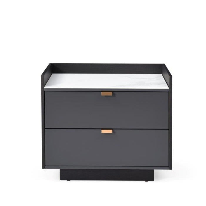Tommy Franks Saviour Bedside Table - White Marble & Anthracite/Grey Wash Oak