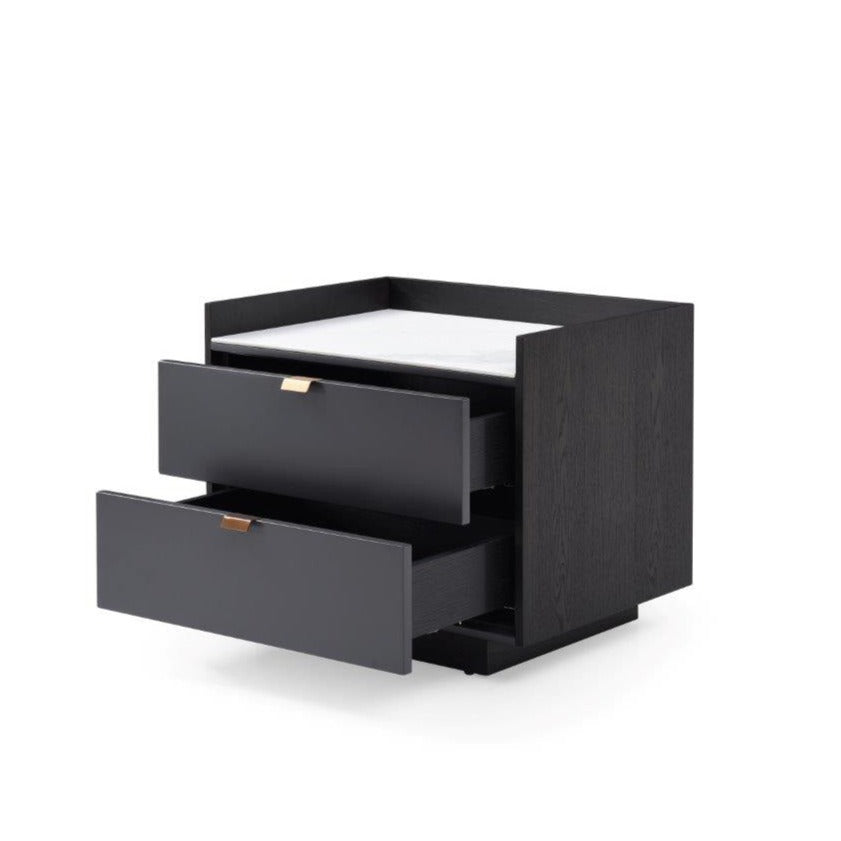 Tommy Franks Saviour Bedside Table - White Marble & Anthracite/Grey Wash Oak