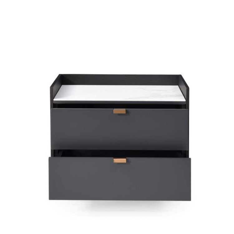 Tommy Franks Saviour Bedside Table - White Marble & Anthracite/Grey Wash Oak