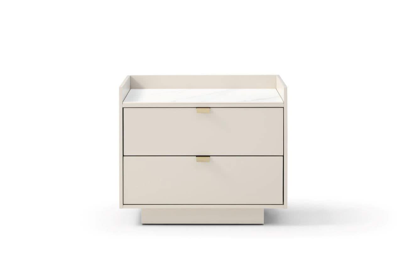 Tommy Franks Saviour Bedside Table - White Marble & Beige   Nicholas John Interiors