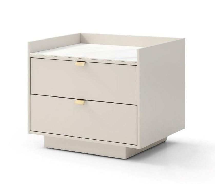 Tommy Franks Saviour Bedside Table - White Marble & Beige   Nicholas John Interiors