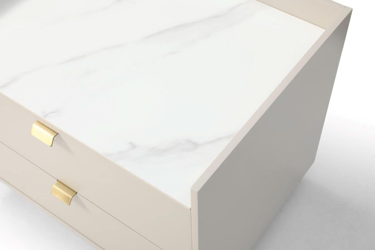 Tommy Franks Saviour Bedside Table - White Marble & Beige   Nicholas John Interiors