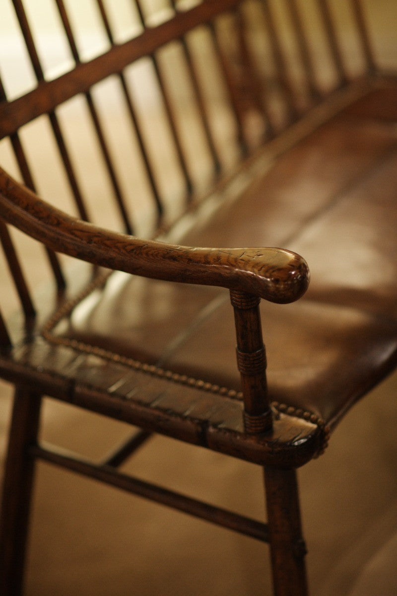 Jonathan Charles Forest Tudor Oak Bench with Leather Seat