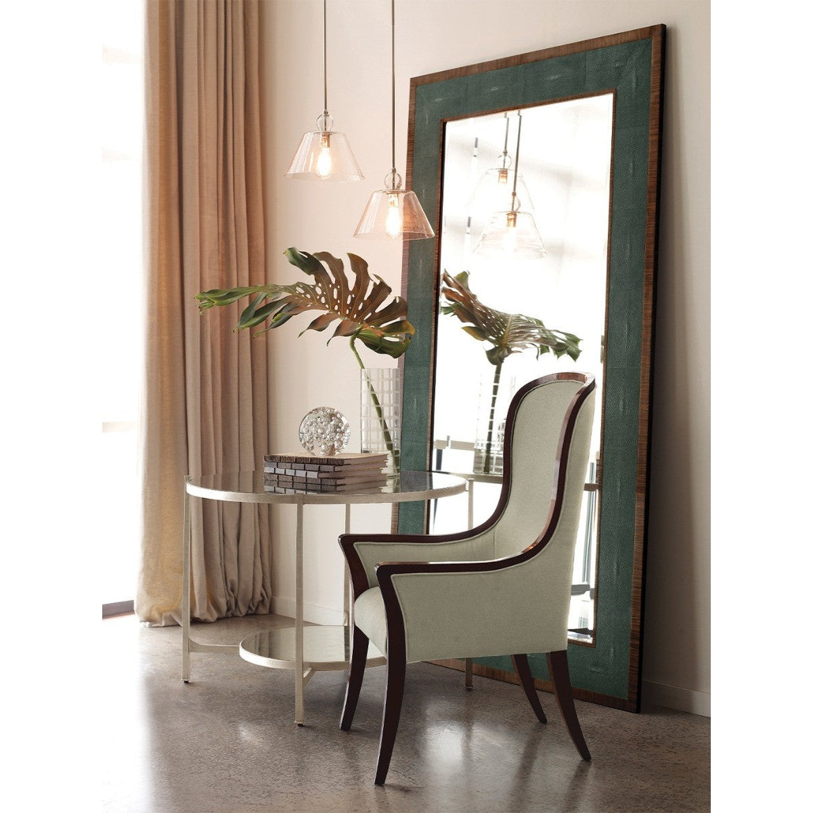 Jonathan Charles Floor Mirror in Anthracite Shagreen