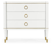 Jonathan Charles ivory painted chest of drawers with gold ring pulls and fluted pilasters