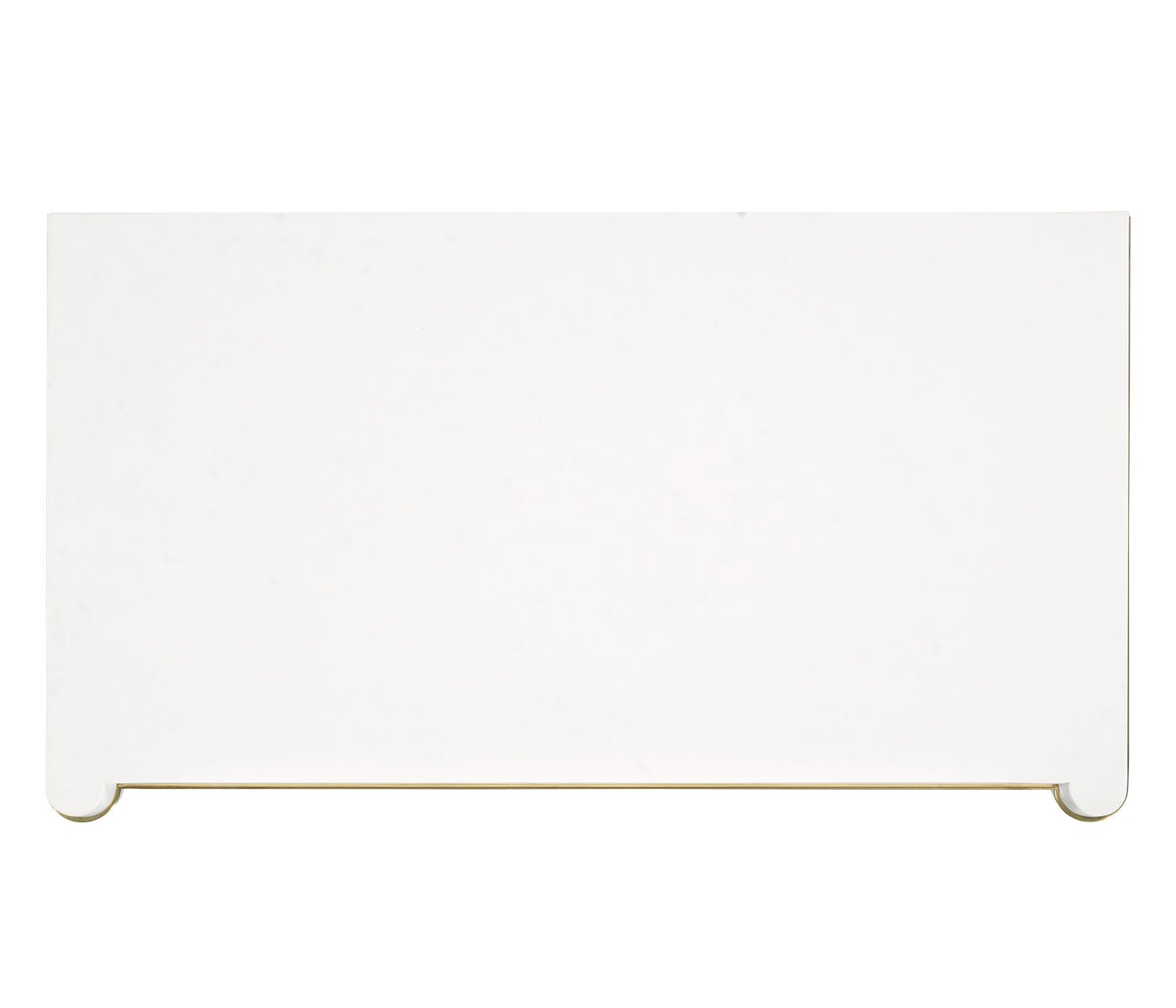 Top-down view of smooth ivory finish and continuous gold trim on chest of drawers