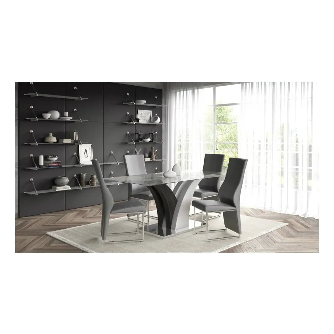 Solange Glass Dining Table Grey Base - 160cm