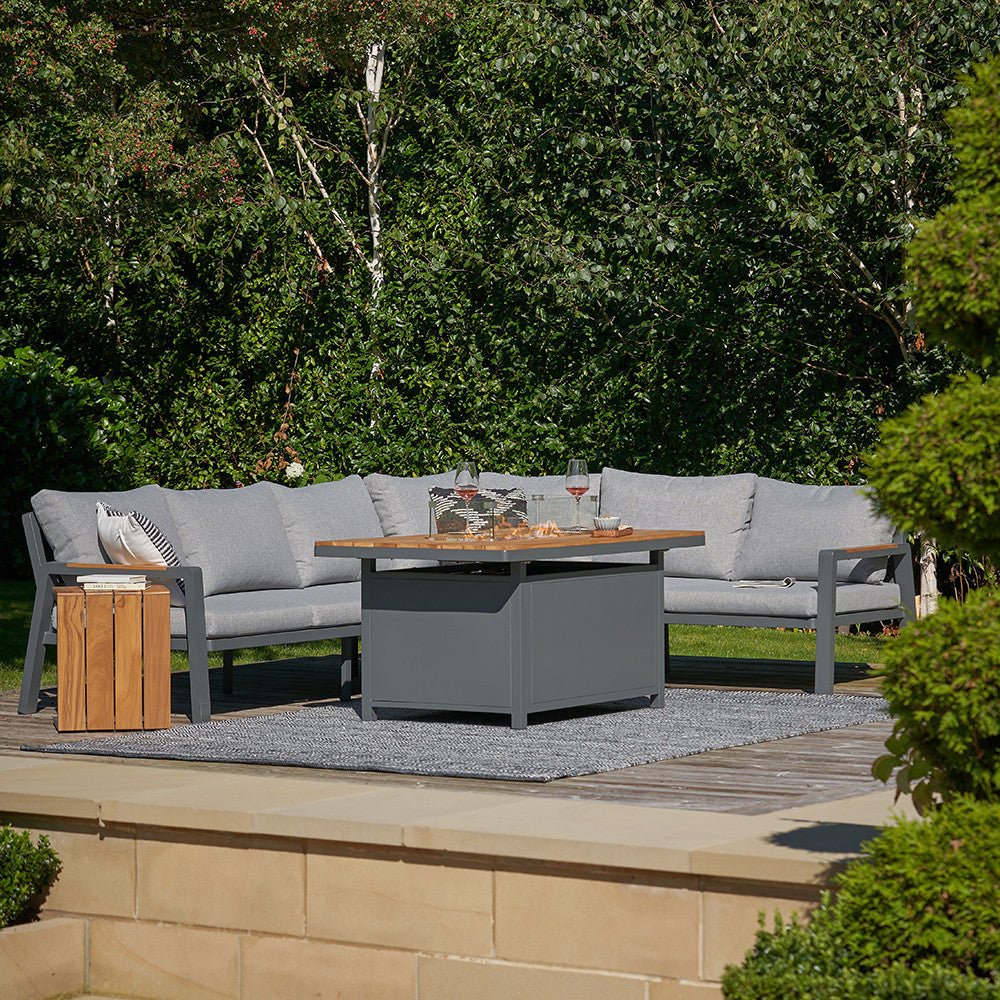 Stockholm Anthracite Outdoor Corner Seating Set including Fire Pit Table - Pacific Lifestyle Nicholas John Interiors