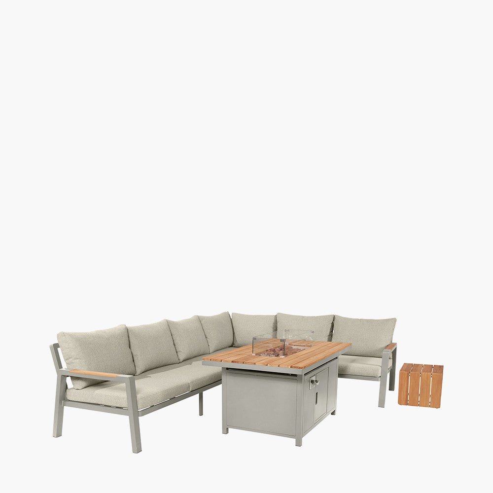 Stockholm Limestone Outdoor Corner Seating Set including Fire Pit Table - Pacific Lifestyle Nicholas John Interiors