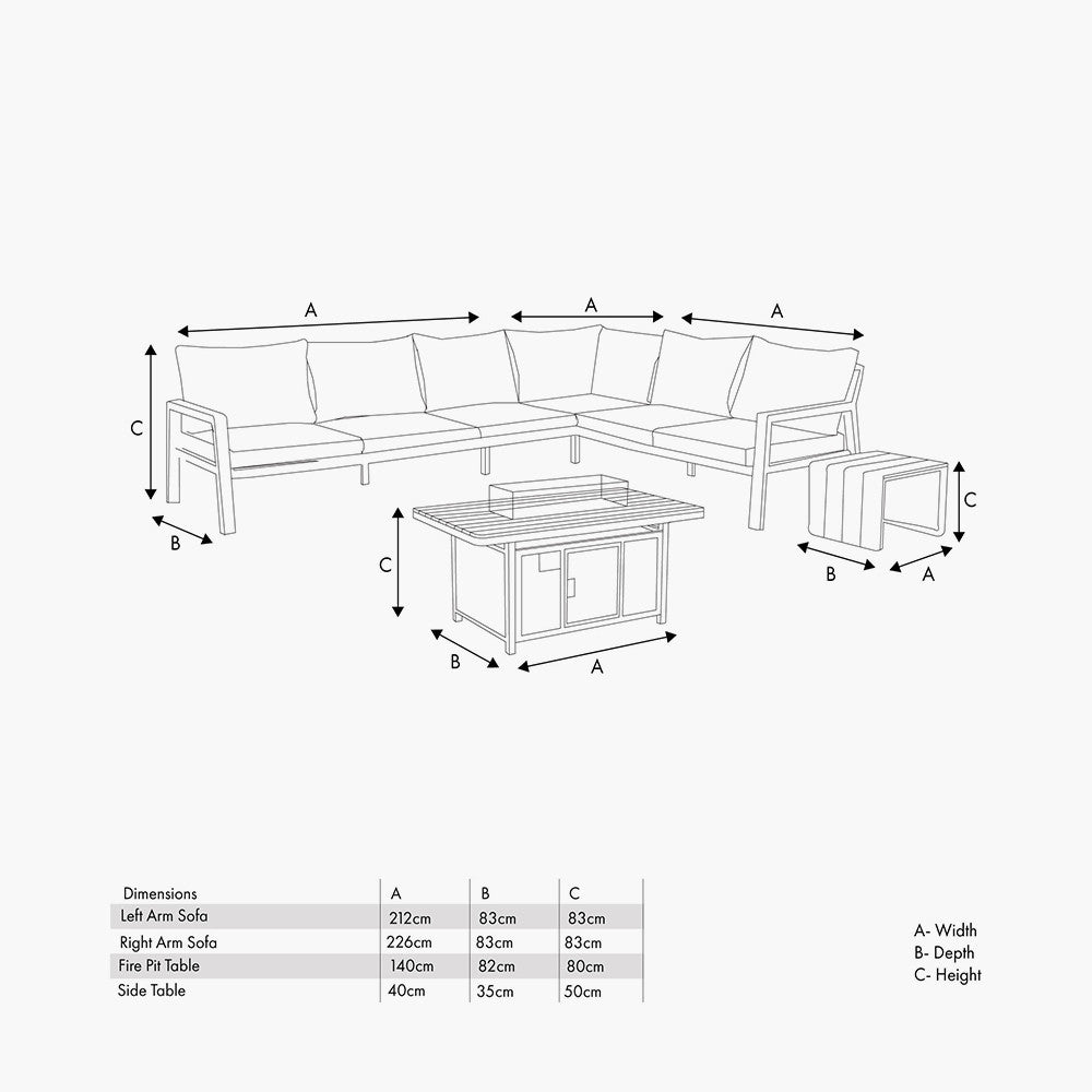 Stockholm Limestone Outdoor Corner Seating Set including Fire Pit Table - Pacific Lifestyle Nicholas John Interiors