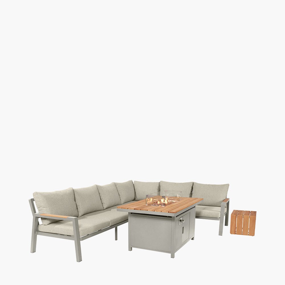 Stockholm Limestone Outdoor Corner Seating Set including Fire Pit Table - Pacific Lifestyle Nicholas John Interiors