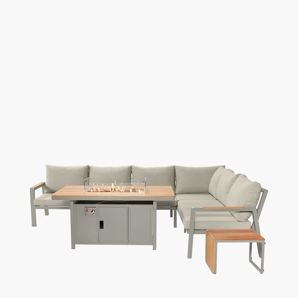 Stockholm Limestone Outdoor Corner Seating Set including Fire Pit Table - Pacific Lifestyle Nicholas John Interiors