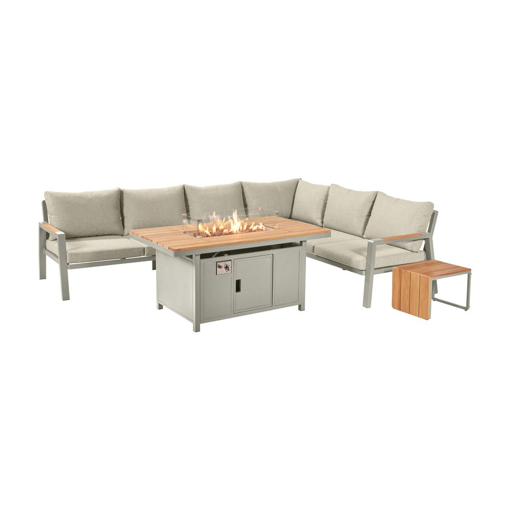 Stockholm Limestone Outdoor Corner Seating Set including Fire Pit Table - Pacific Lifestyle Nicholas John Interiors