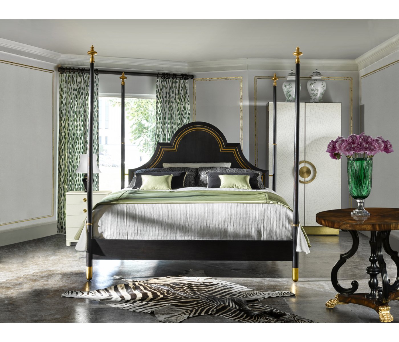 Jonathan Charles Super King Bed Palace Four Poster - Antique Gold