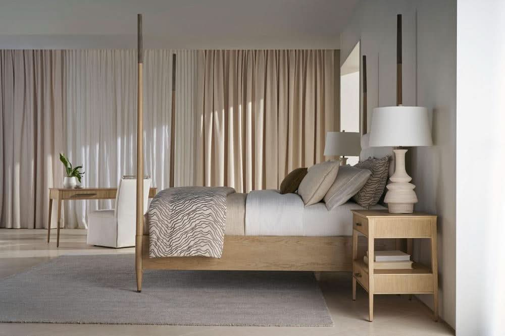 Theodore Alexander Table Balboa Wooden Bedside in Coastal Grey   Nicholas John Interiors