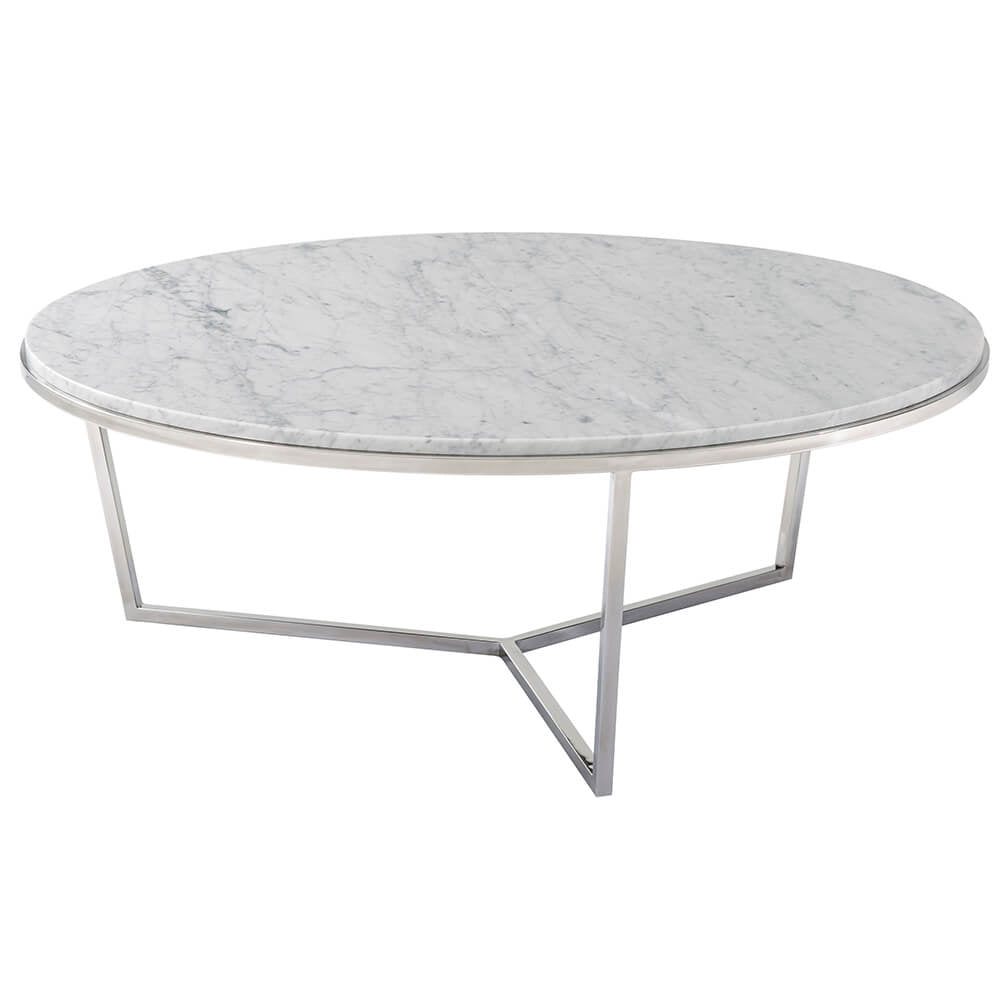 Theodore Alexander Fisher Large Round Coffee Table in Marble & Nickel