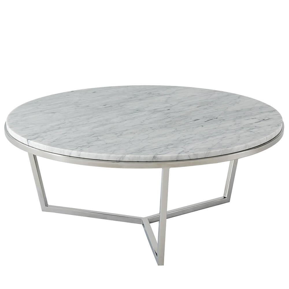 Theodore Alexander Fisher Small Round Coffee Table in Marble & Nickel
