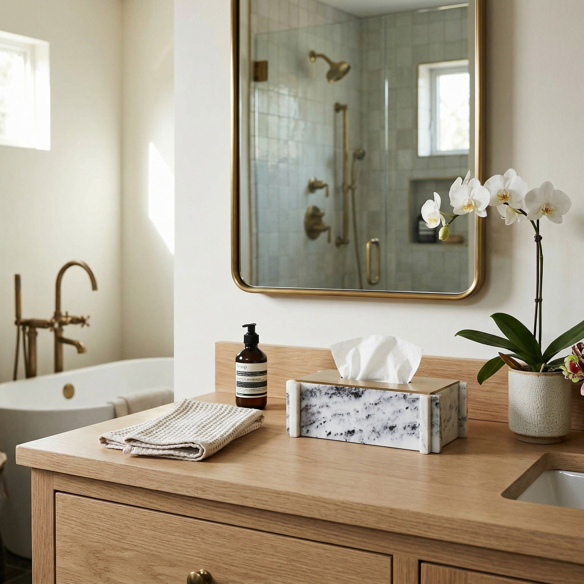 Keiichi Tissue Holder in White Marble