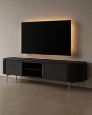 Tommy Franks Lantine TV Unit - Black Oak & Brass   Nicholas John Interiors