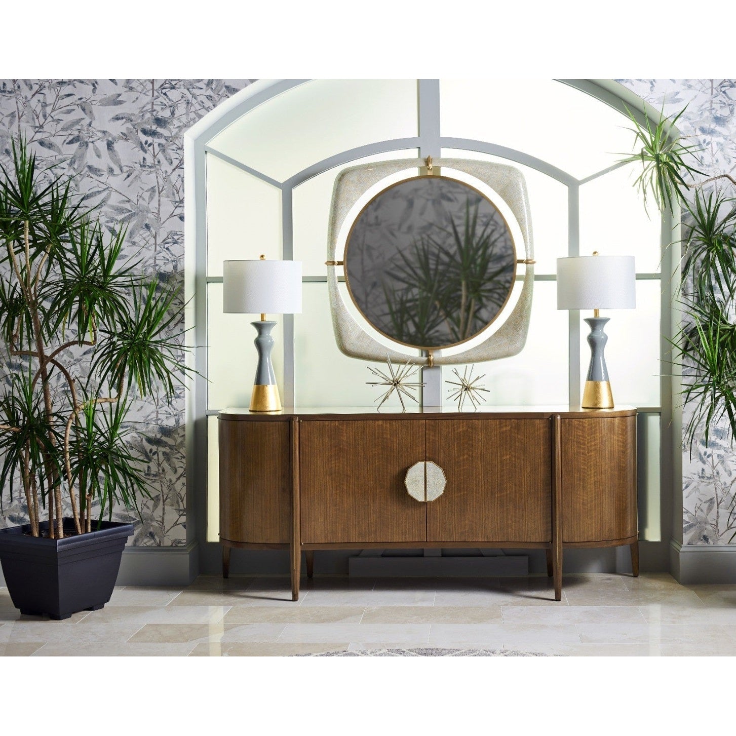 Jonathan Charles Toulouse Walnut Curved Sideboard