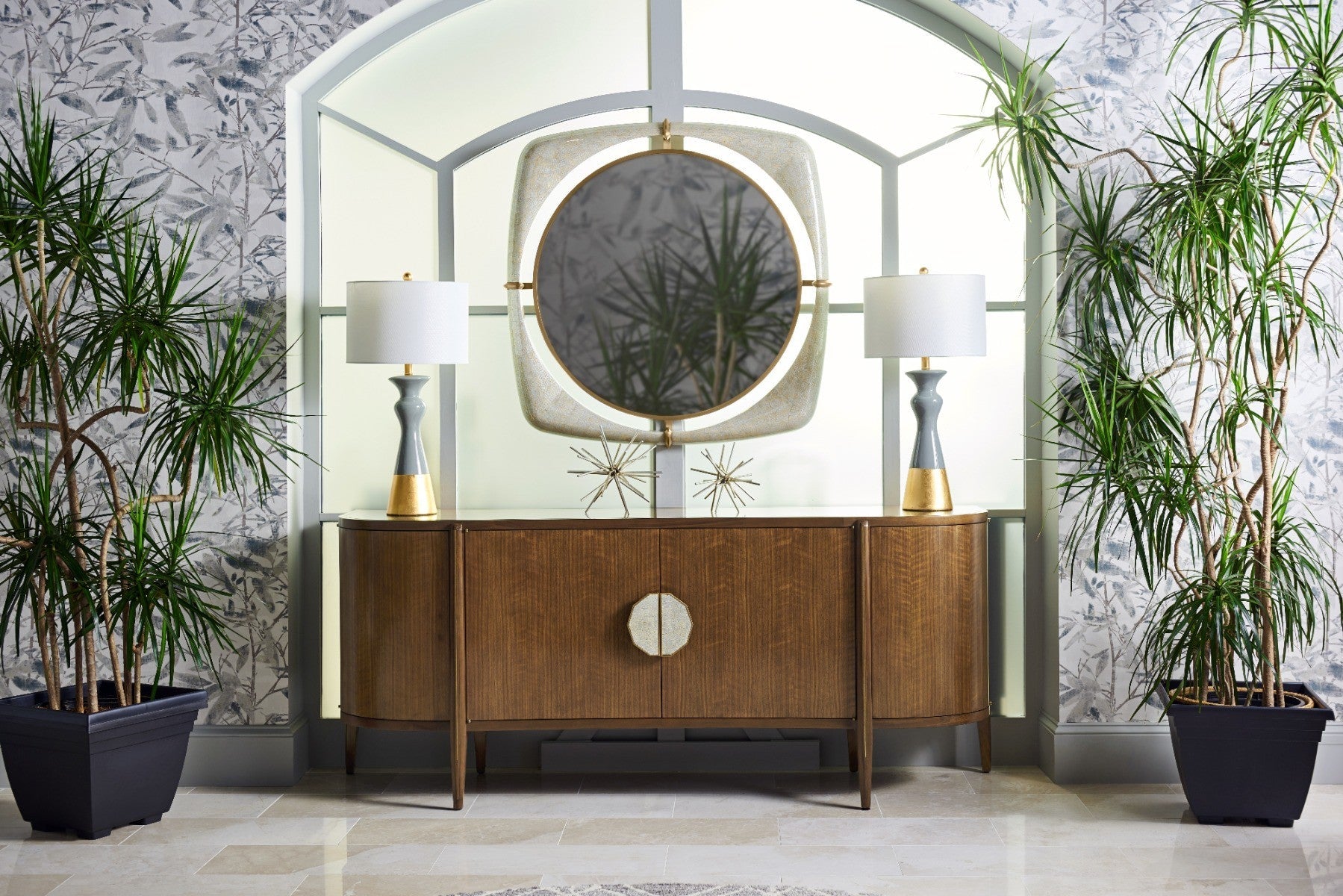 Jonathan Charles Toulouse Walnut Curved Sideboard