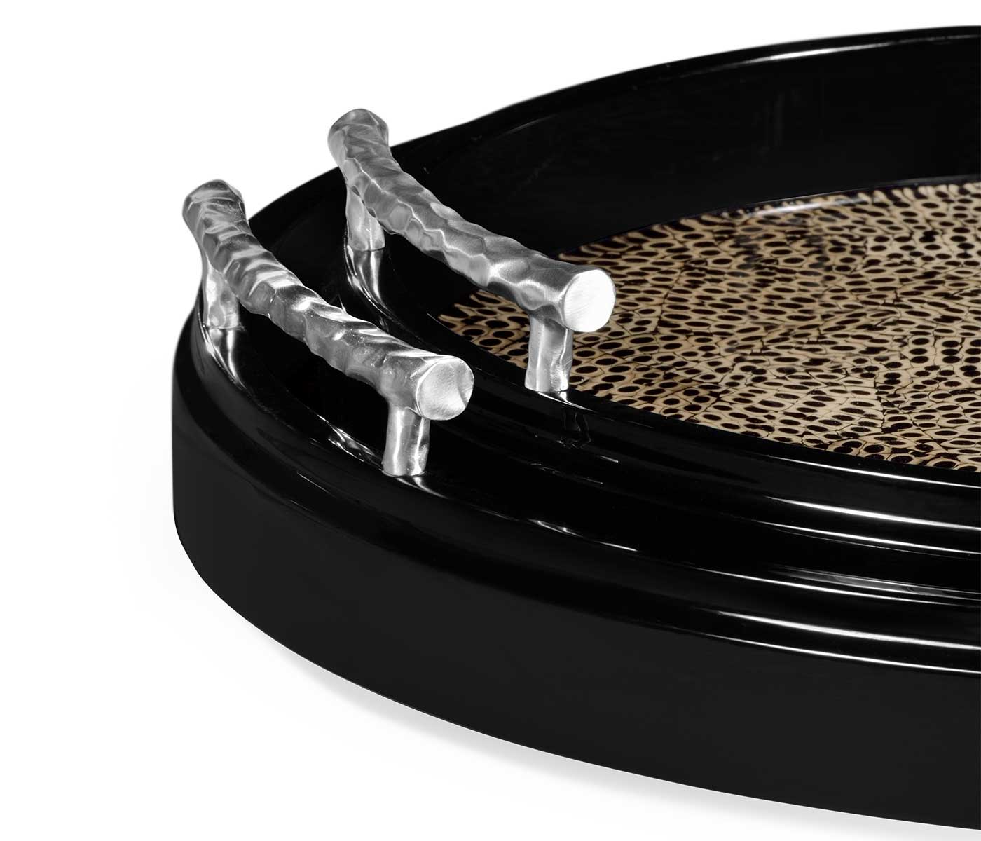 Jonathan Charles Round Tray Oriental - Midnight Eggshell