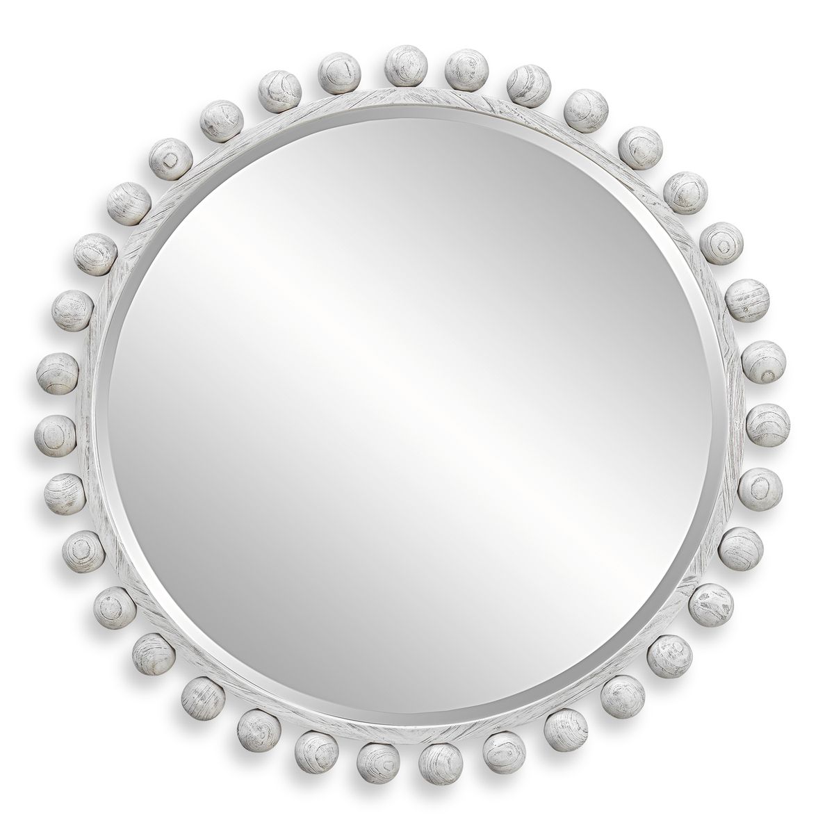 Cyra Round Wood Mirror in Aged Ivory
