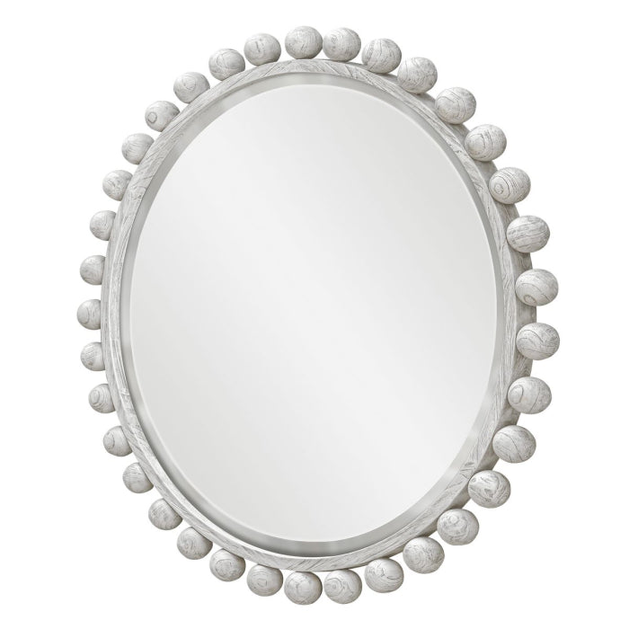 Uttermost Cyra Round Wood Mirror in Aged Ivory