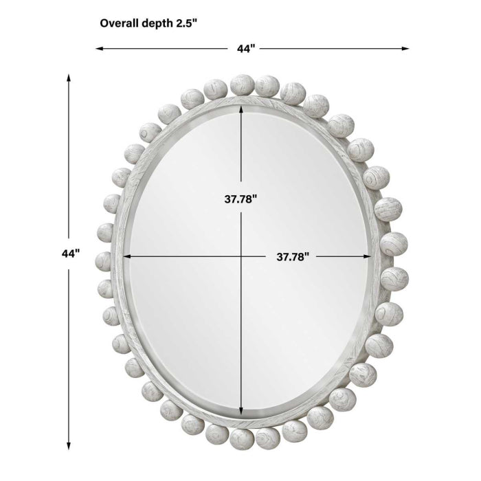 Uttermost Cyra Round Wood Mirror in Aged Ivory