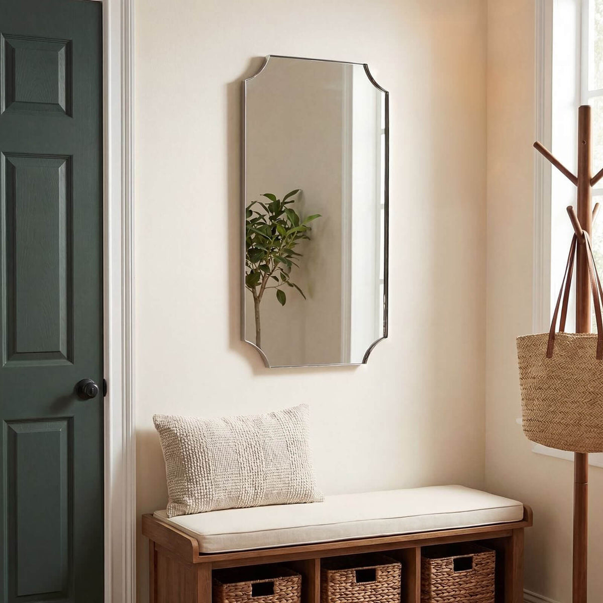 Uttermost Lennox Scalloped Corner Mirror in Polished Nickel
