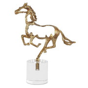 Gallop Brass Horse Sculpture on Crystal Base