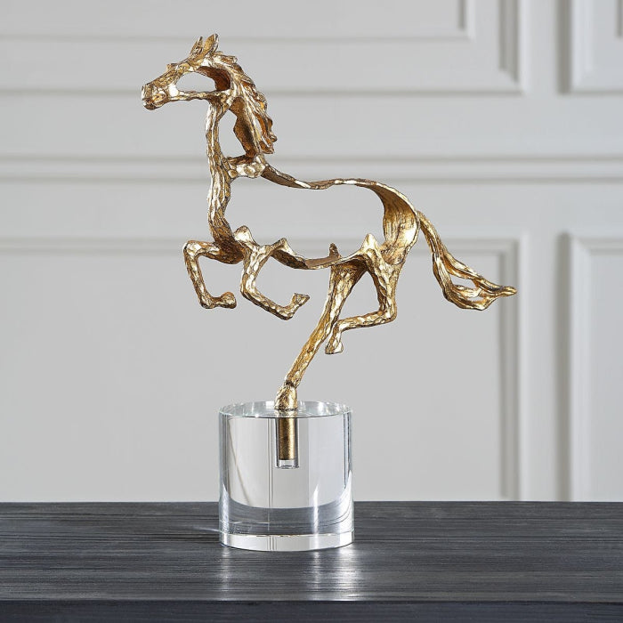Uttermost Gallop Brass Horse Sculpture on Crystal Base