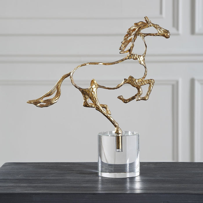 Uttermost Gallop Brass Horse Sculpture on Crystal Base
