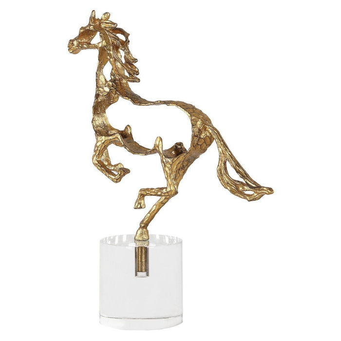 Uttermost Gallop Brass Horse Sculpture on Crystal Base