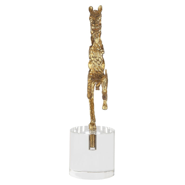 Uttermost Gallop Brass Horse Sculpture on Crystal Base