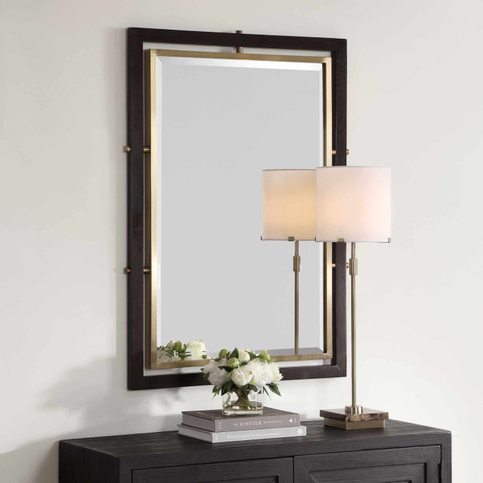 Uttermost Bach Walnut & Brass Rectangle Mirror