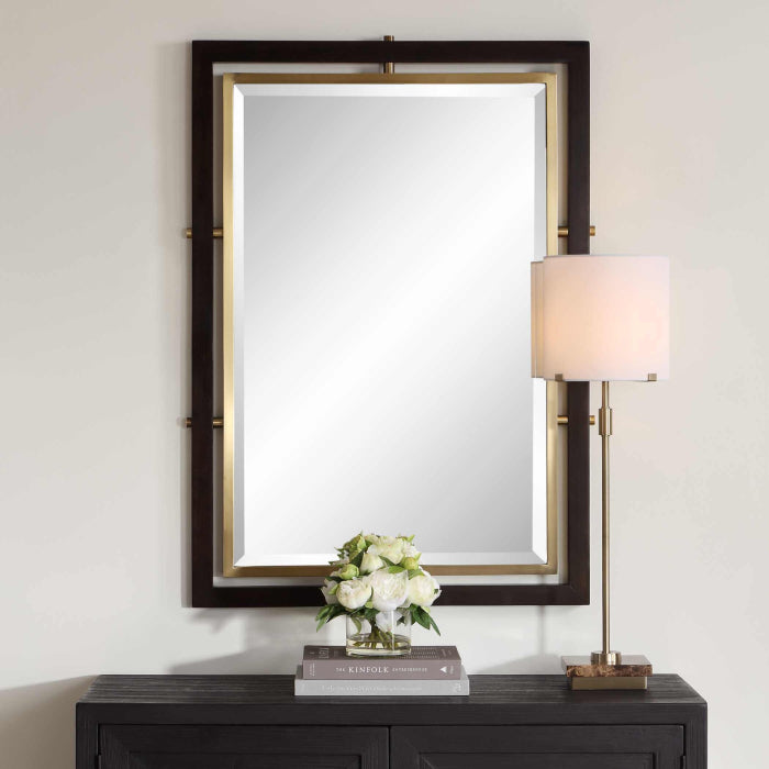 Uttermost Bach Walnut & Brass Rectangle Mirror