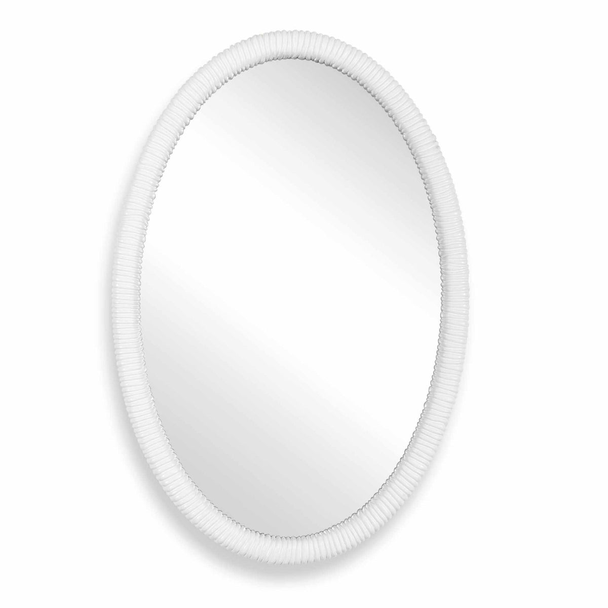 Bali White Ribbed Oval Mirror