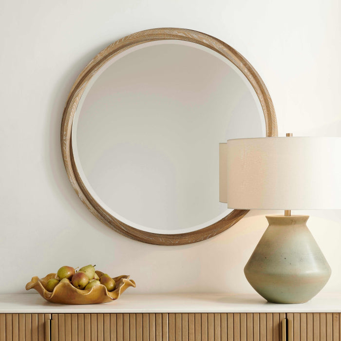 Uttermost Landry Round Light Wood Mirror