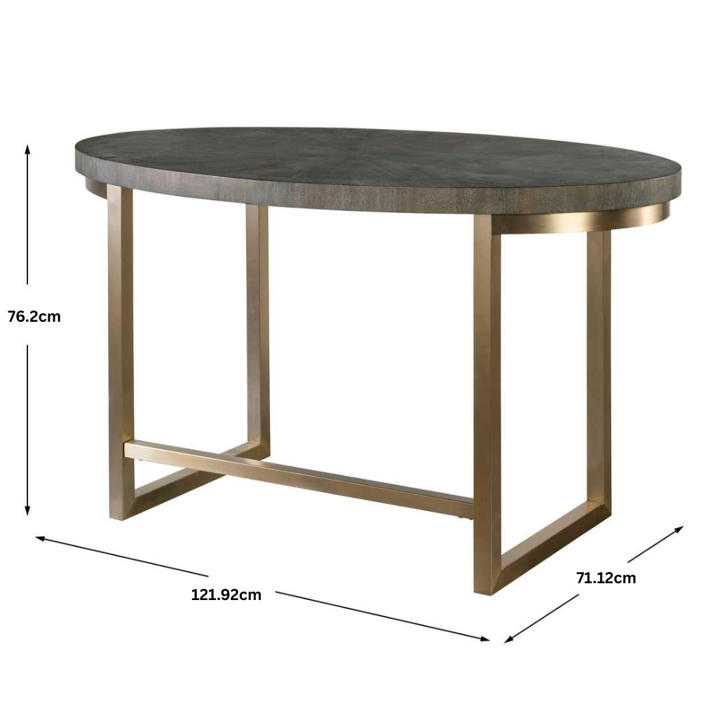 Uttermost Taja Oval Writing Desk in Dark Walnut and Brushed Brass