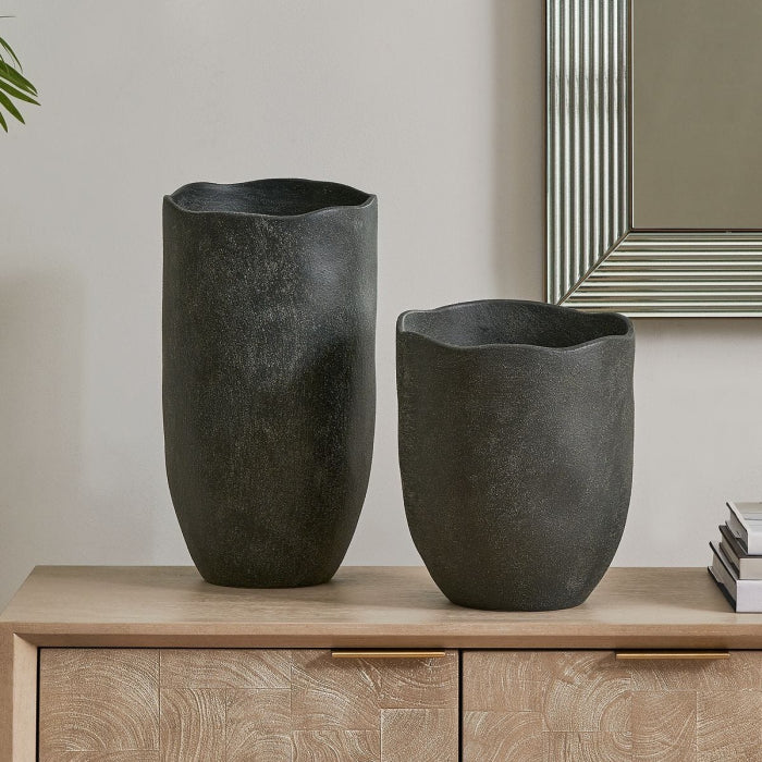 Uttermost Komorebi Indoor-Outdoor Vases in Black - Set of 2