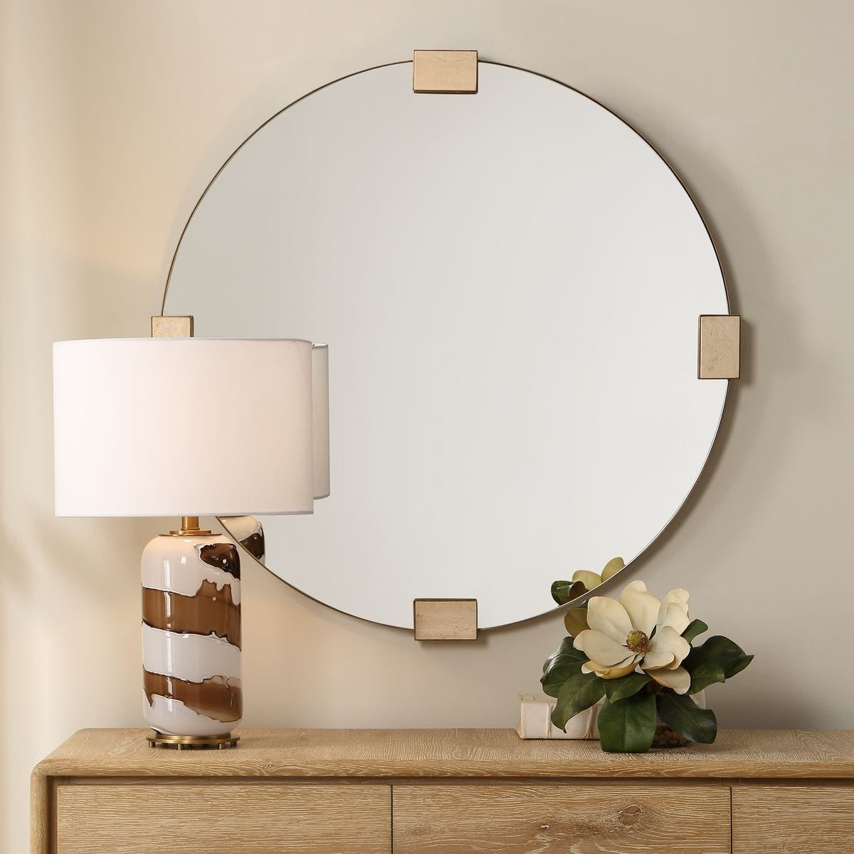 Uttermost Russo Round Mirror in Travertine