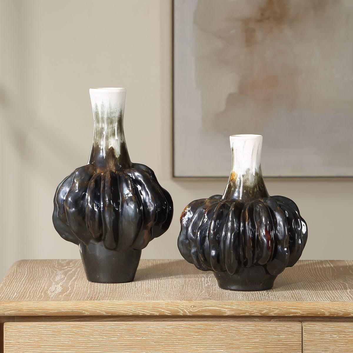 Uttermost Umbrian Gourd Vases in White and Brown - Set of 2