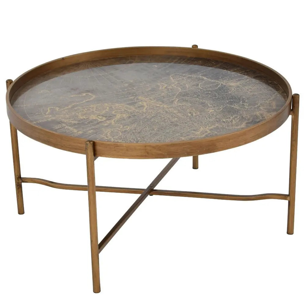 Vana Antique Gold Atlas Coffee Tray Table Coffee Table
