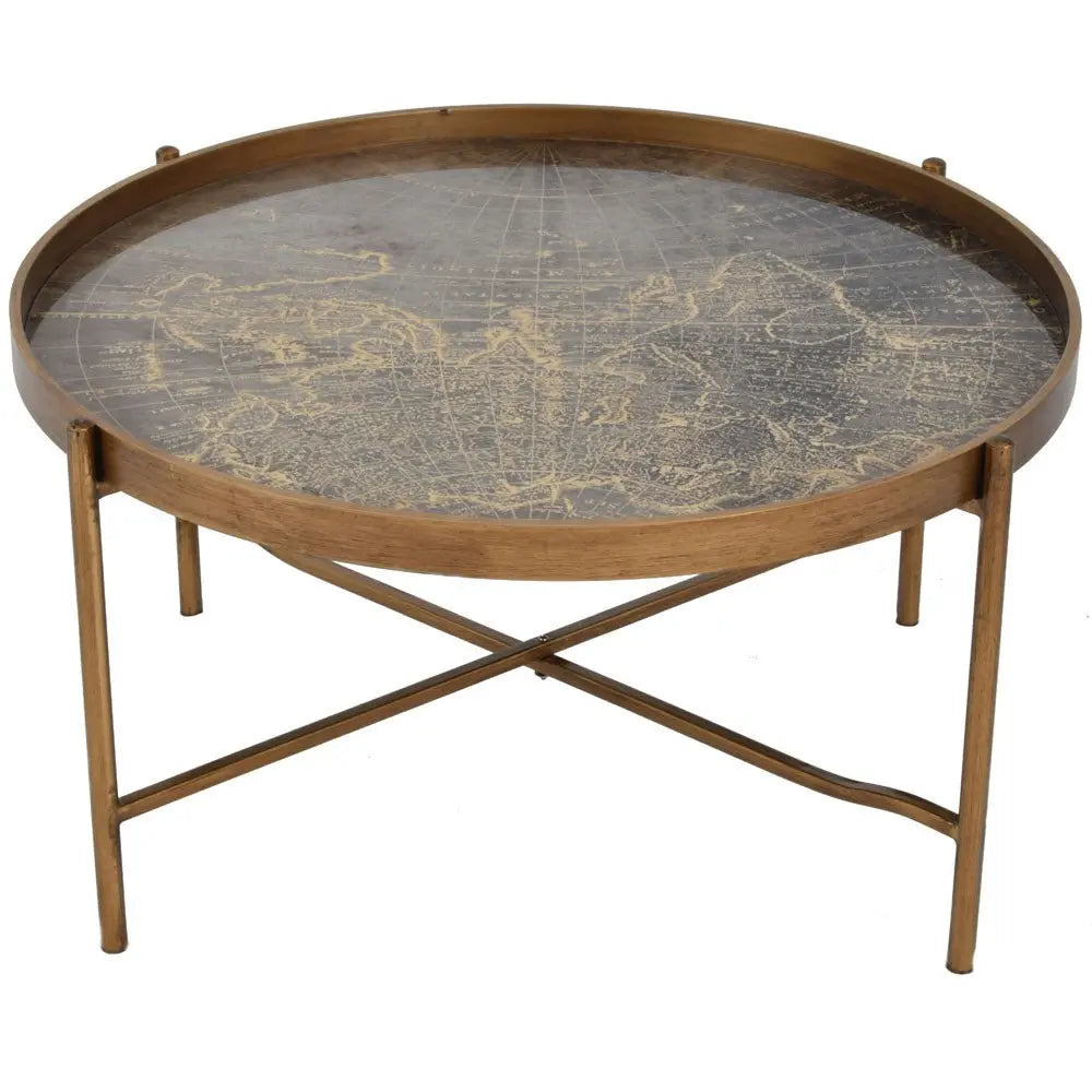 Vana Antique Gold Atlas Coffee Tray Table Coffee Table