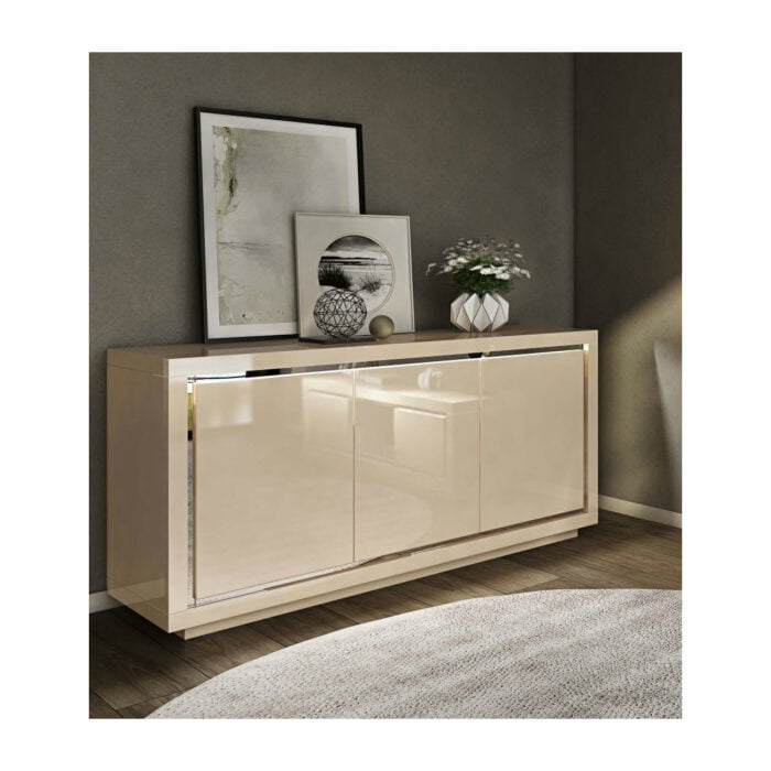 The Sorrento Cream 3 Door High Gloss Sideboard With LED